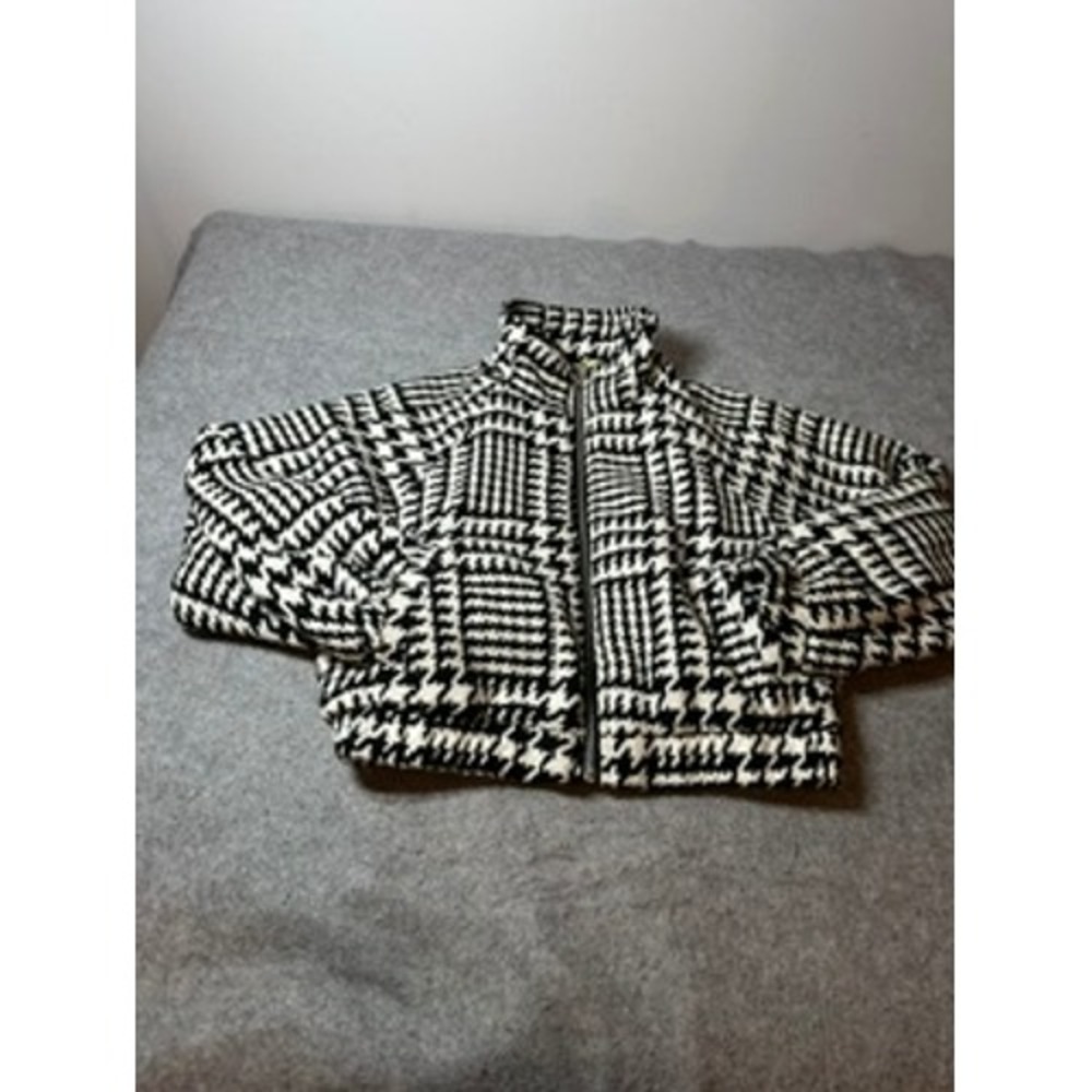 Forever 21 Womens Houndstooth Zip Up Bomber Jacket Black White Size M Preppy